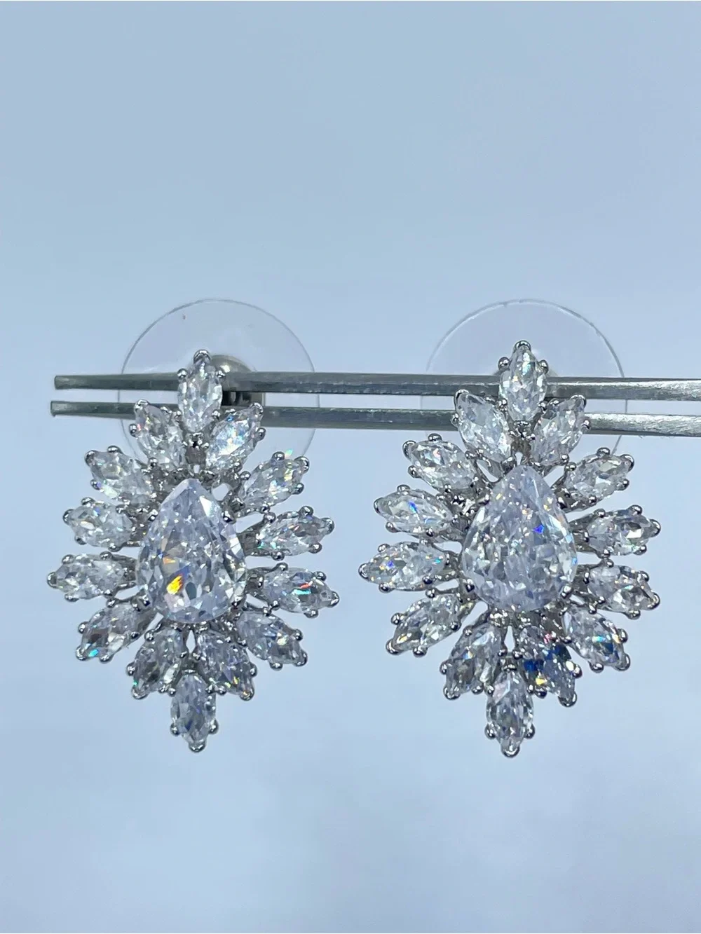 Swarovski Crystal Elements White Pear Halo Statement Stud Bridal Earrings Formal